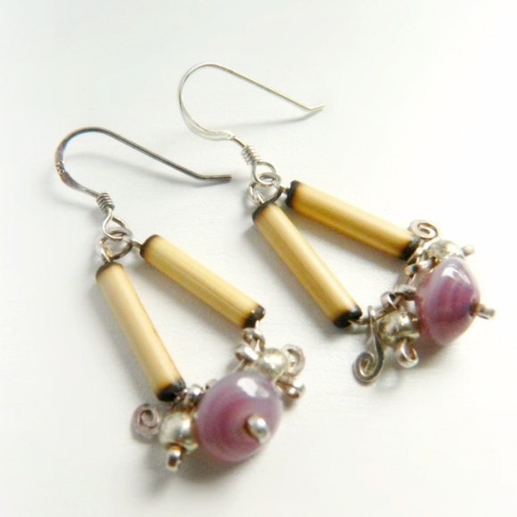 Sterling Silver Bamboo Earrings - Picture 1 of 4